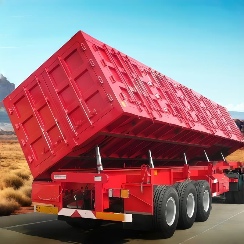 Side Tipper Semi Trailer 3 Axles Red For Sale