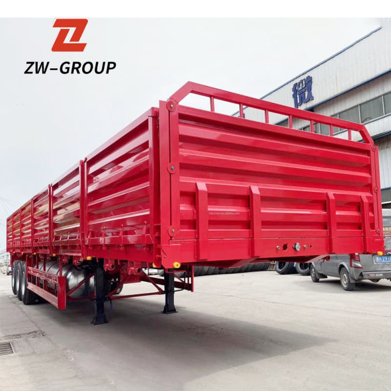 Side Wall Semi Trailer 3 Axles Red For Sale