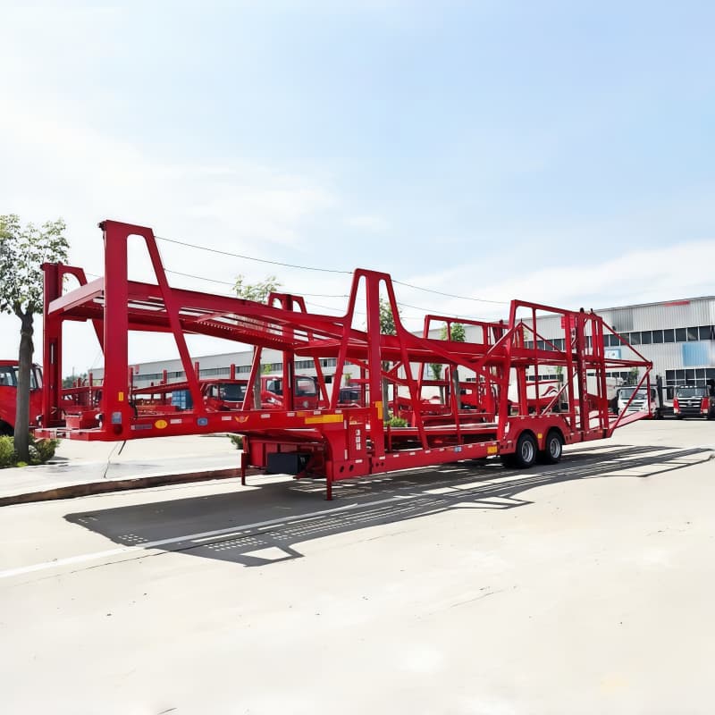 Car Carrier Semi Trailer For 8 Cars 2 Axles Red For Sale