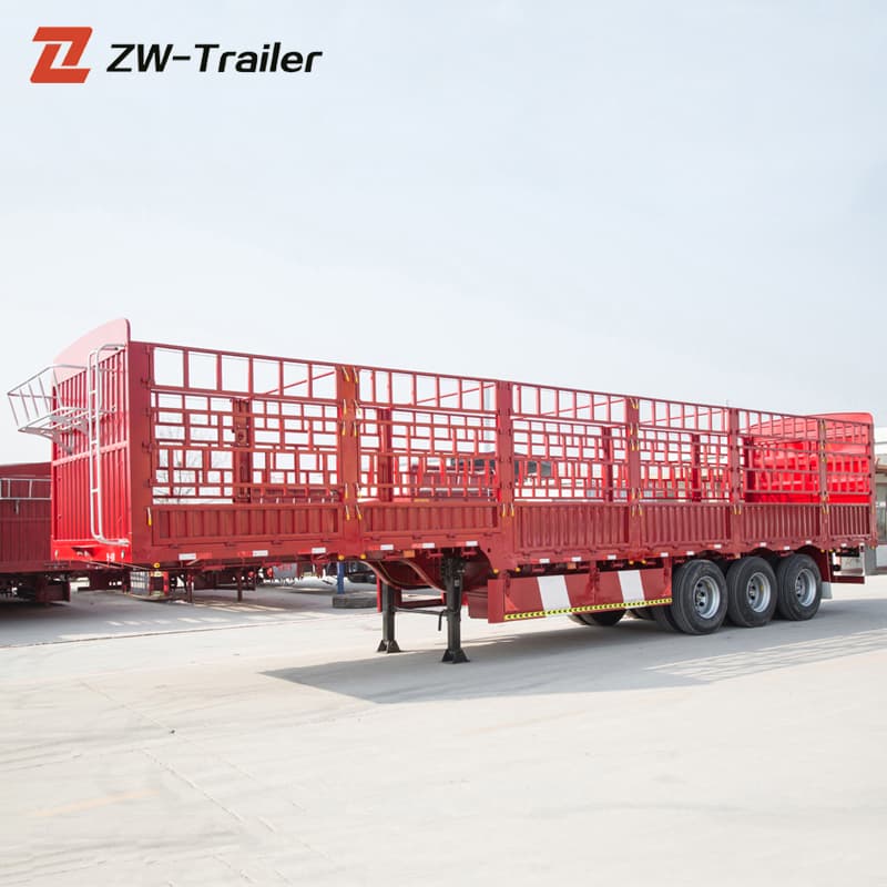 Fence Semi Trailer 65t 3 Axles Red For Sale