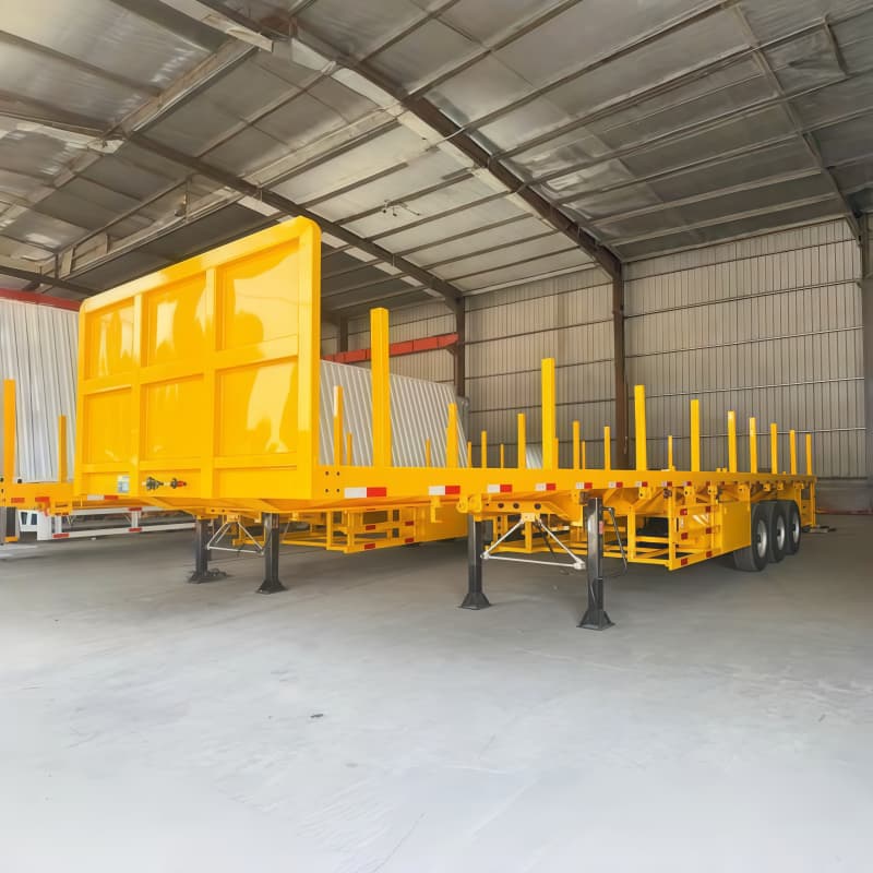 Flatbed Semi Trailer 40ft 3 Axles 45t Yellow With Side Bar Stick Pipe For Sale