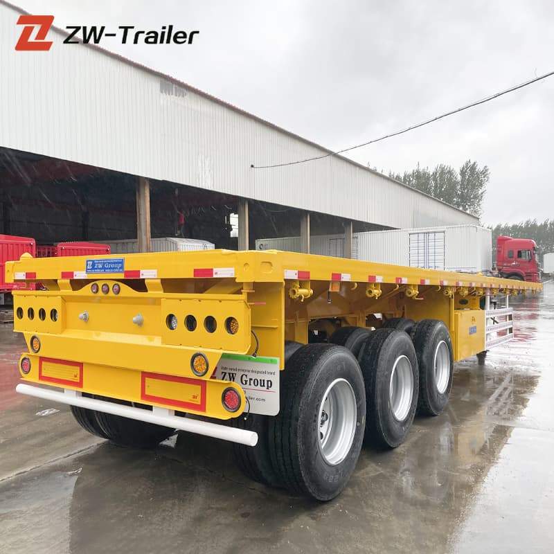 Container Flatbed Semi Trailer 40ft 3 Axles 55t Yellow For Sale