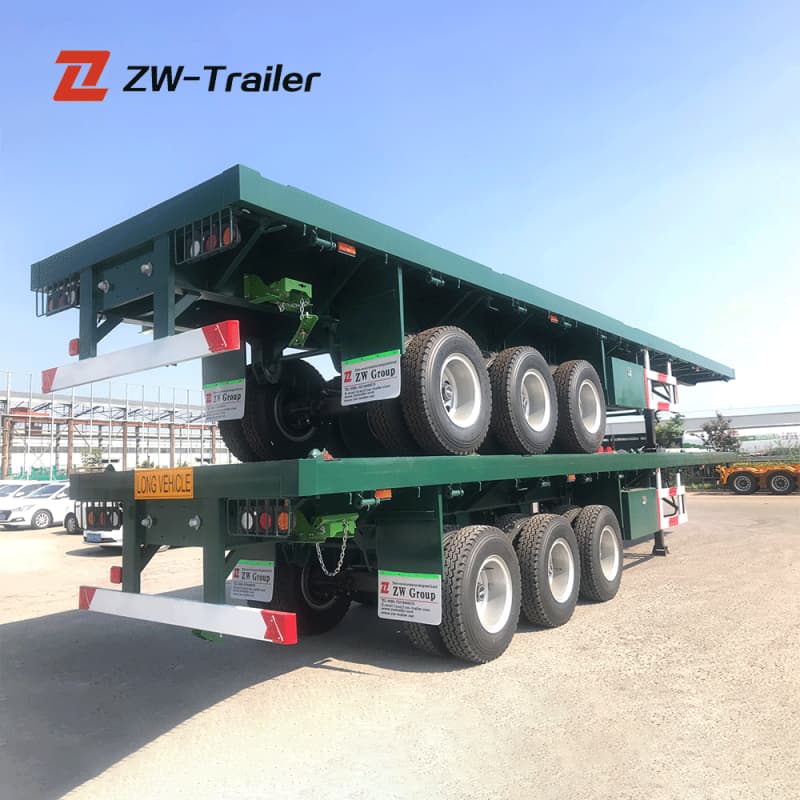 Container Flatbed Semi Trailer 40ft 3 Axles 65t Green For Sale