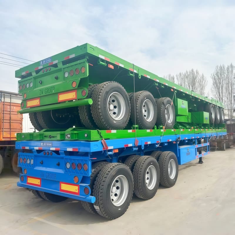 Container Flatbed Semi Trailer 40ft 3 Axles 75t Green For Sale