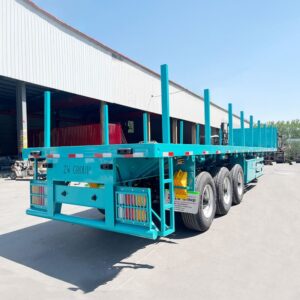 Flatbed Semi Trailer 40ft 3 Axles 80t Cyan With Side Bar Stick Pipe For Sale - Custom flat deck trailer