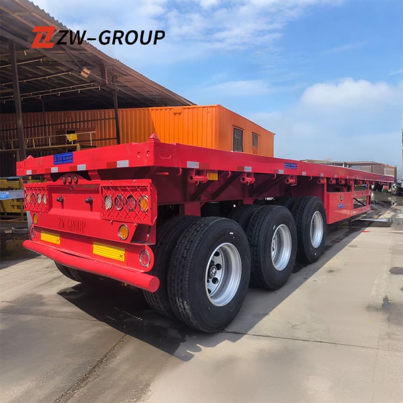 Flatbed Semi Trailer 12.5m 3 Axles 55t Red For Sale