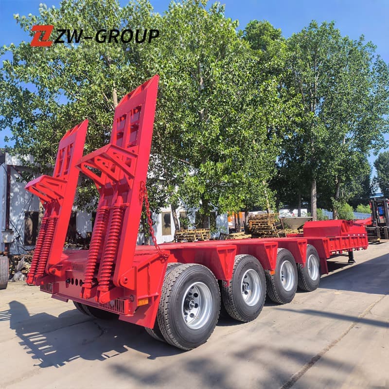Lowbed Semi Trailer 70t 4 Axles Red For Sale